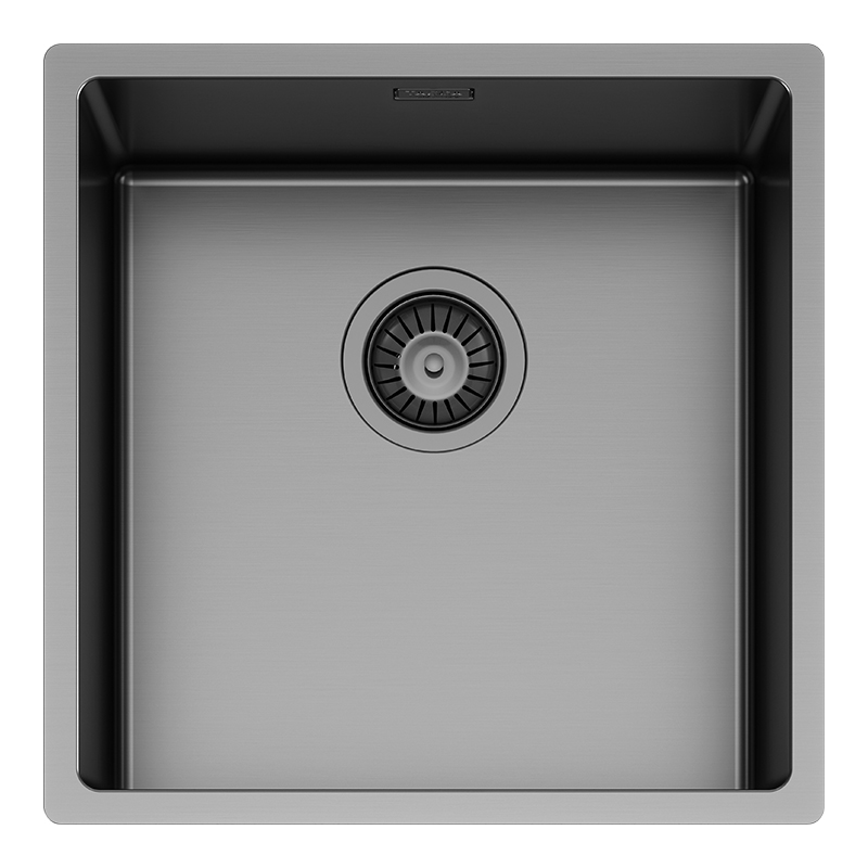 Tasca Canova 40 konyhai mosogatótálca, rozsdamentes acél, PVD, Gun Metal, antracit, 440 x 440 mm, munkalapra/munkalap alá/szintbe építés