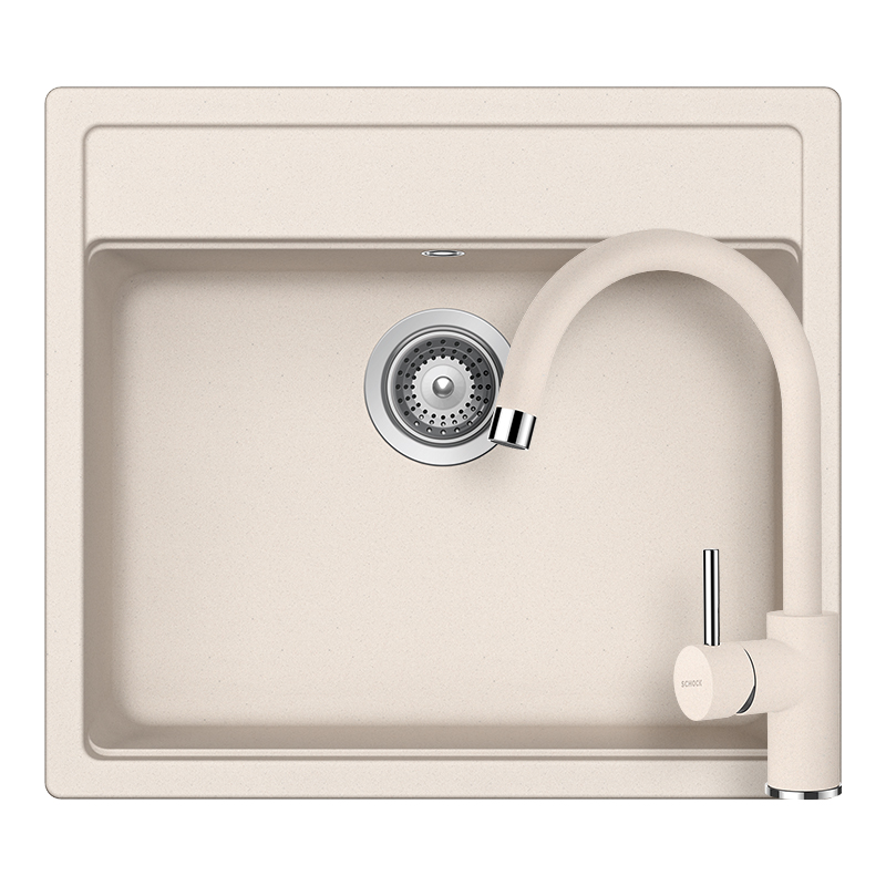 Schock Nemo N-100 konyhai mosogatótálca 570 x 510 mm Cristalite Everest, greige és Schock Plutos konyhai csaptelep Cristalite Everest, greige